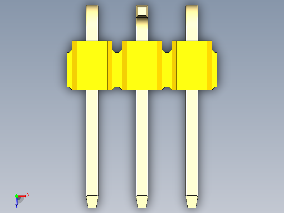 彩色公排针 100mil 2.54mm 系列-DS1022_yellow_03p_100mil_Type_SMT_R2_rev1.0俯视图