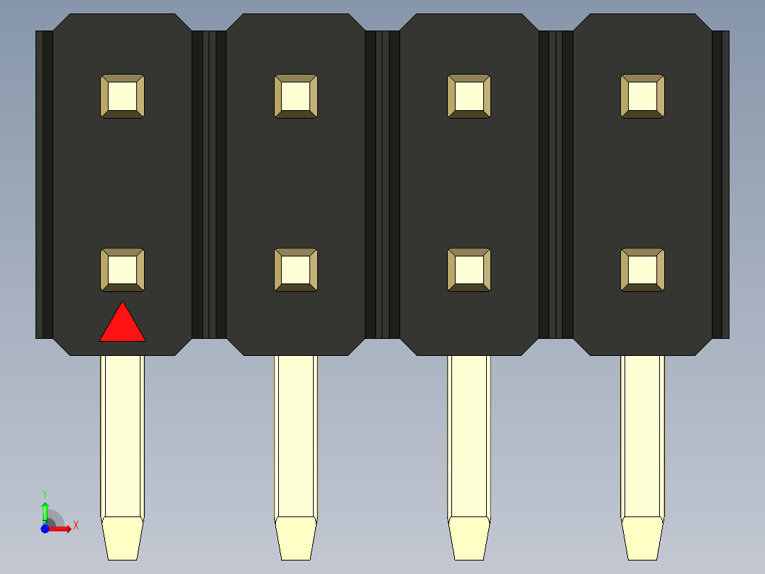 彩色公排针 100mil 2.54mm 系列-DS1022_black_2x04p_100mil_TypeD_rev1.0前视图