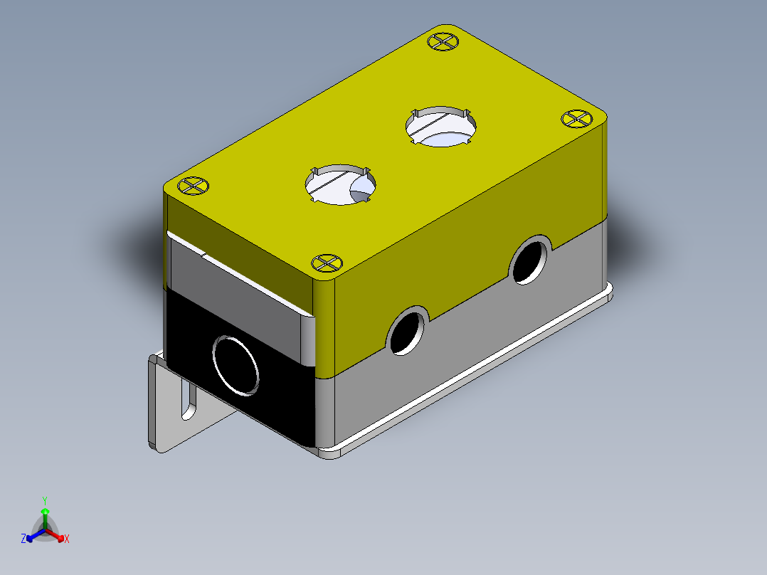 二孔按钮盒组件（施耐德）正等轴测图
