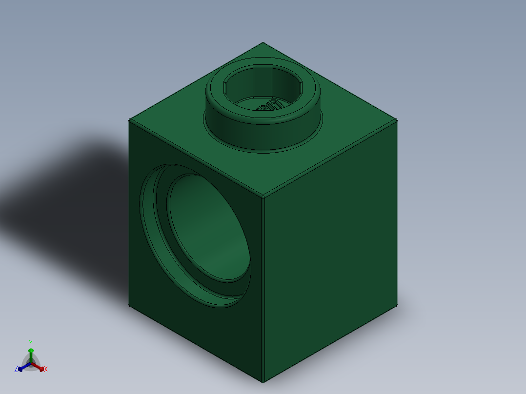 乐高机械组积木（横梁）-4522678 - 6541 Dark Green Technic Brick 1 x 1 with Hole正等轴测图