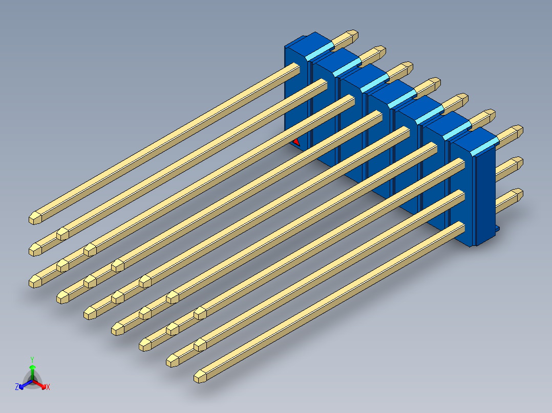 彩色公头100mil（2.54mm）系列-DS1021_blue_3x07p_100mil_Type43_rev1.0正等轴测图