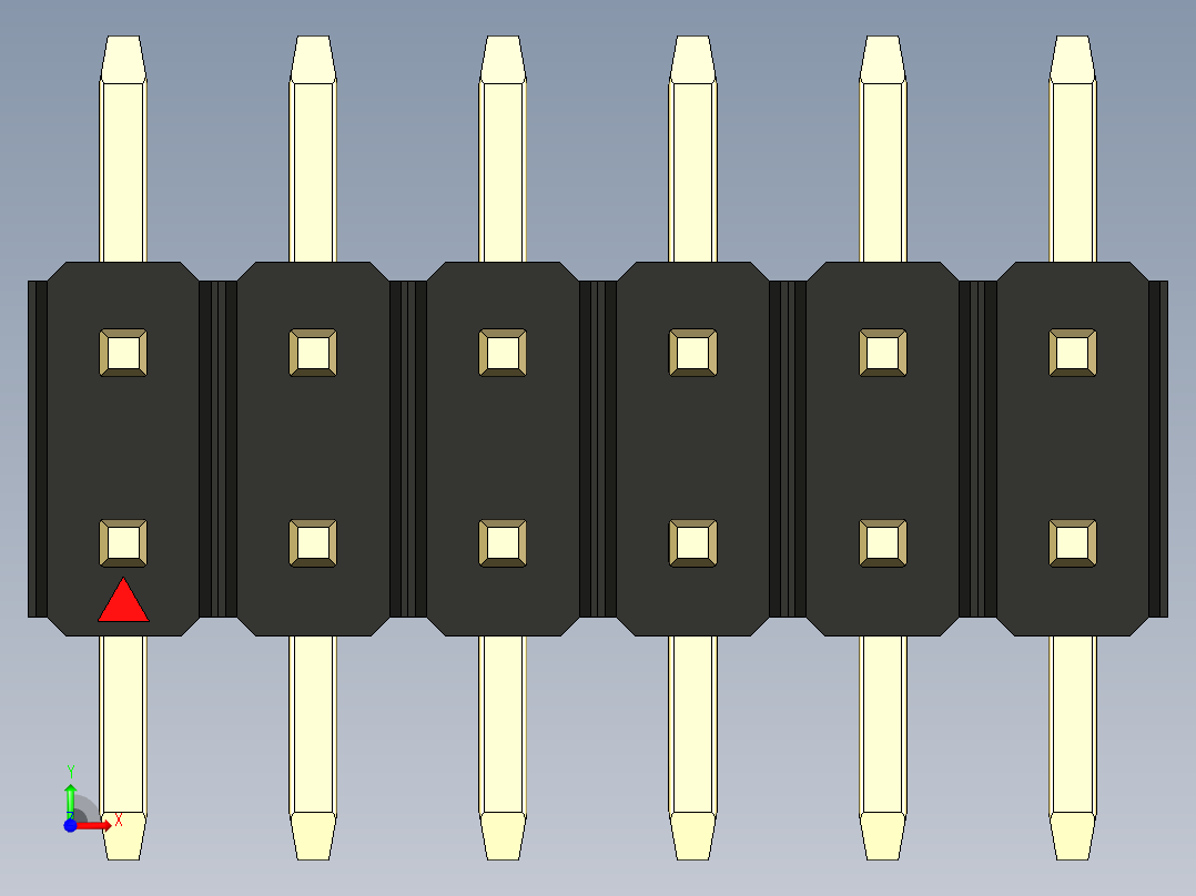 彩色公排针 100mil 2.54mm 系列-DS1022_black_12p_100mil_TypeSMT_rev1.0前视图