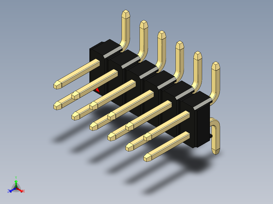 彩色公排针 100mil 2.54mm 系列-DS1022_black_12p_100mil_TypeSMT_rev1.0正等轴测图