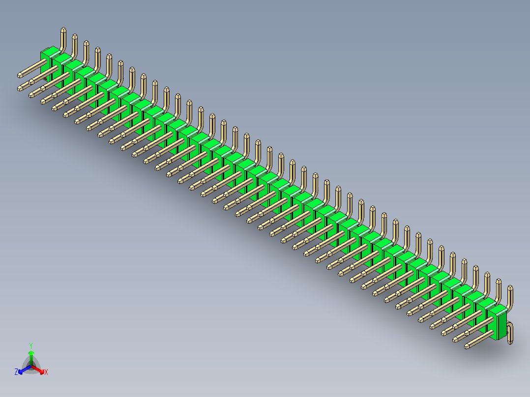 彩色公排针 100mil 2.54mm 系列-DS1022_green_80p_100mil_TypeSMT_rev1.0正等轴测图