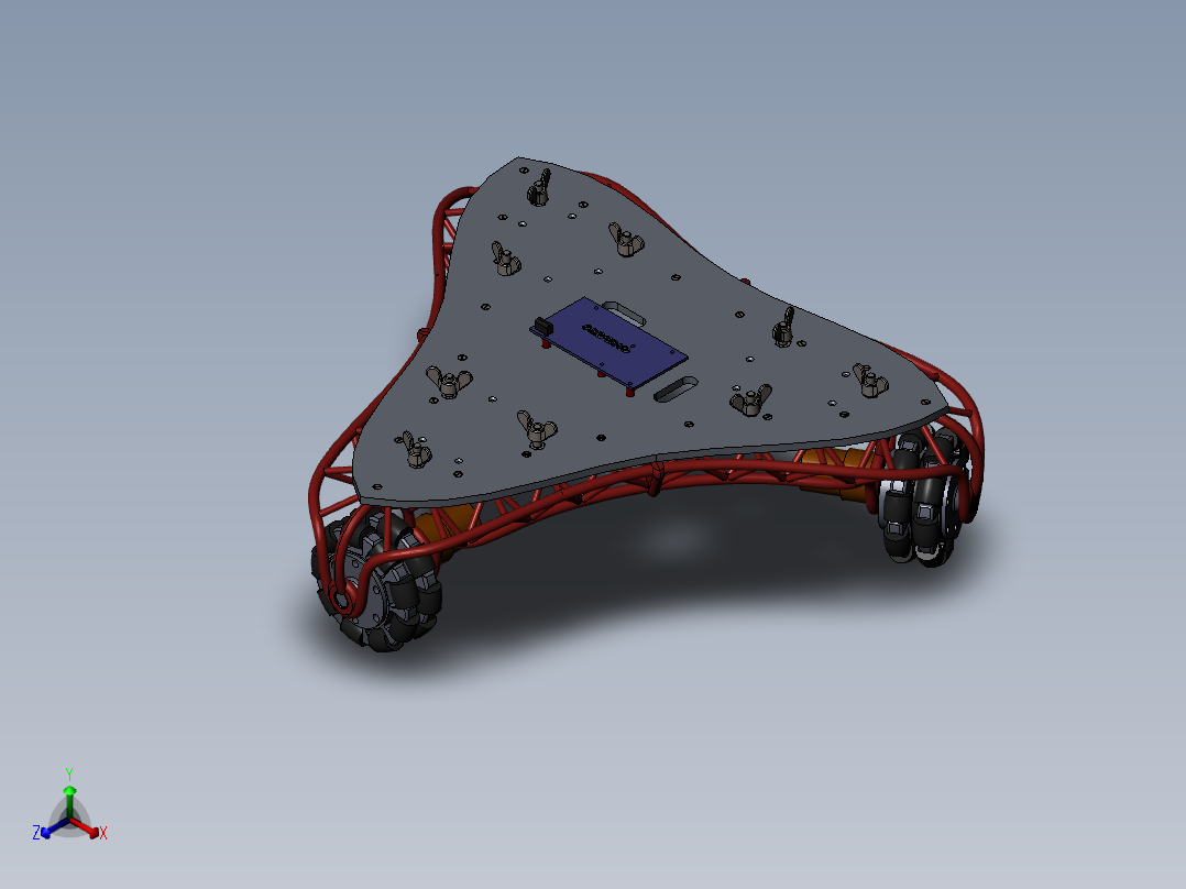 麦克纳姆轮图纸模型全方位轮三角形机器人平台机械3D三维AA034主视图