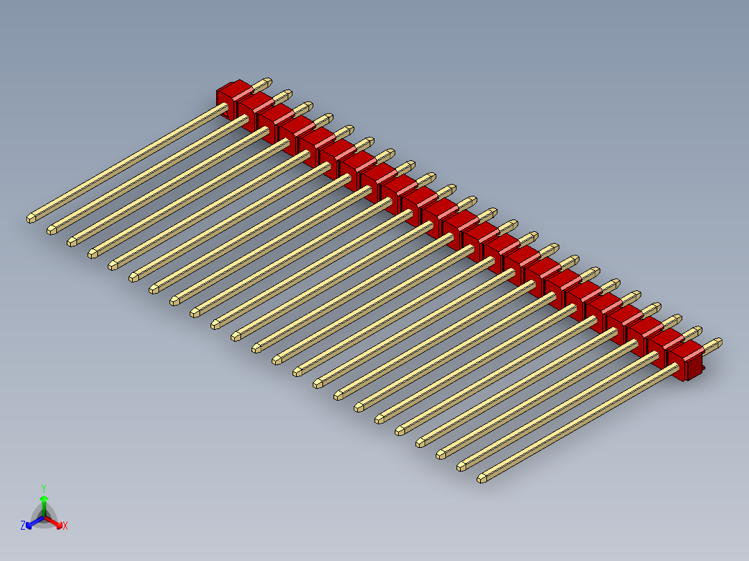 彩色公头100mil（2.54mm）系列-DS1021_red_1x23p_100mil_Type43_rev1.0正等轴测图