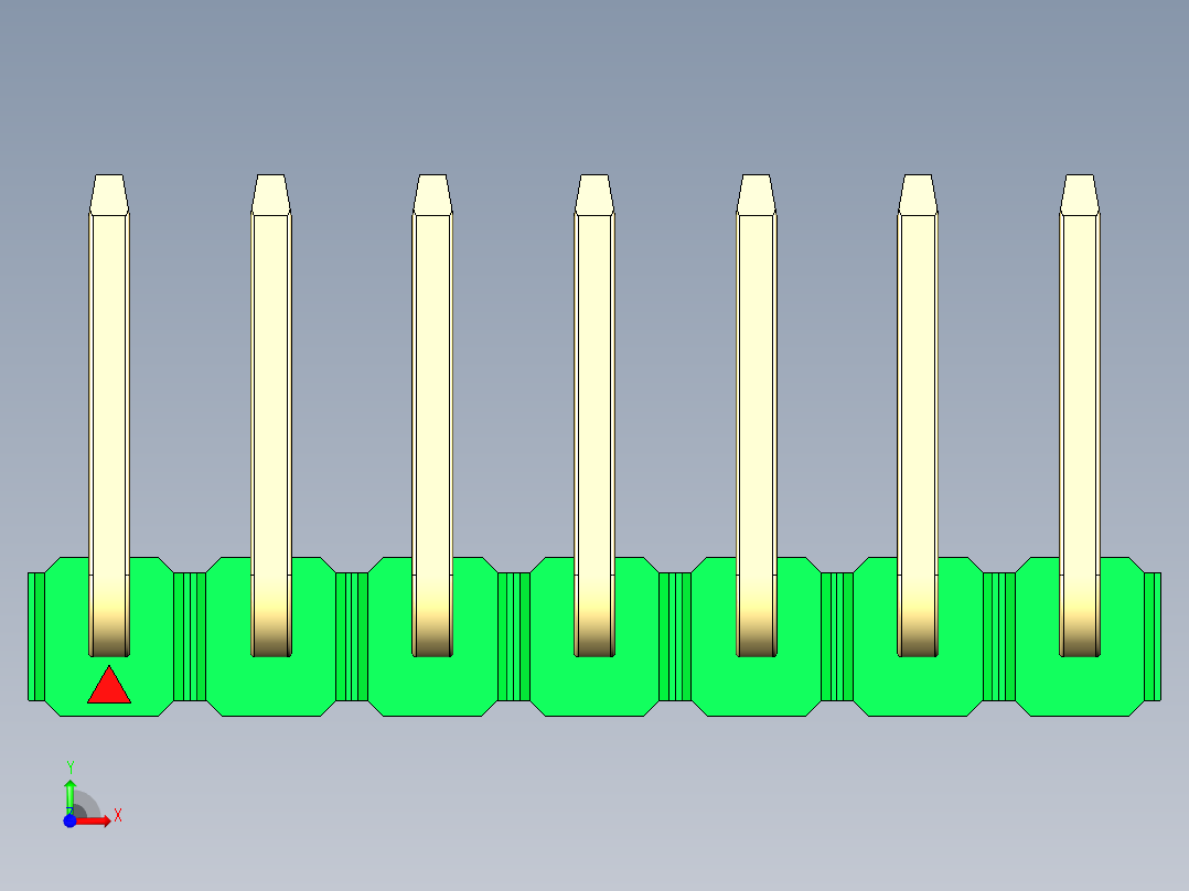 彩色公排针 100mil 2.54mm 系列-DS1022_green_07p_100mil_TypeU_rev1.0前视图