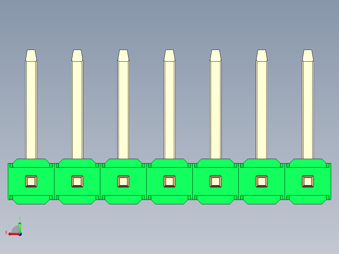 彩色公排针 100mil 2.54mm 系列-DS1022_green_07p_100mil_TypeU_rev1.0后视图