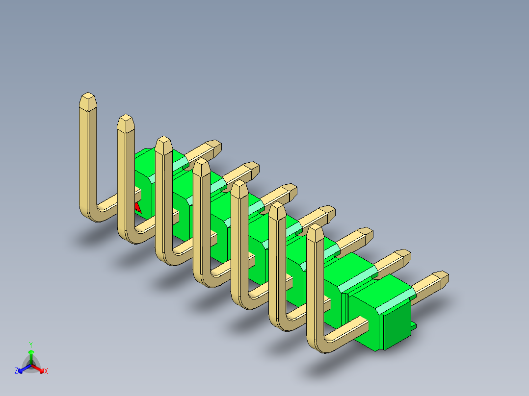 彩色公排针 100mil 2.54mm 系列-DS1022_green_07p_100mil_TypeU_rev1.0正等轴测图