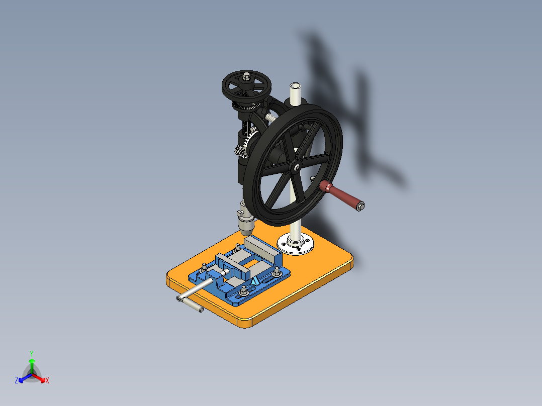 Antique Union立式钻床3D数模图纸 INVENTOR设计正等轴测图