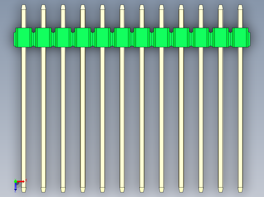 彩色公头100mil（2.54mm）系列-DS1021_green_1x12p_100mil_Type19_rev1.0俯视图