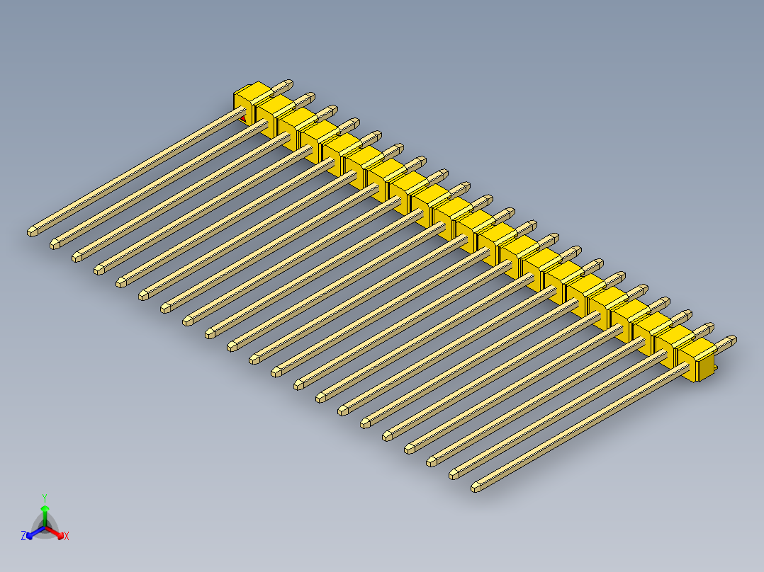 彩色公头100mil（2.54mm）系列-DS1021_yellow_1x21p_100mil_Type43_rev1.0正等轴测图