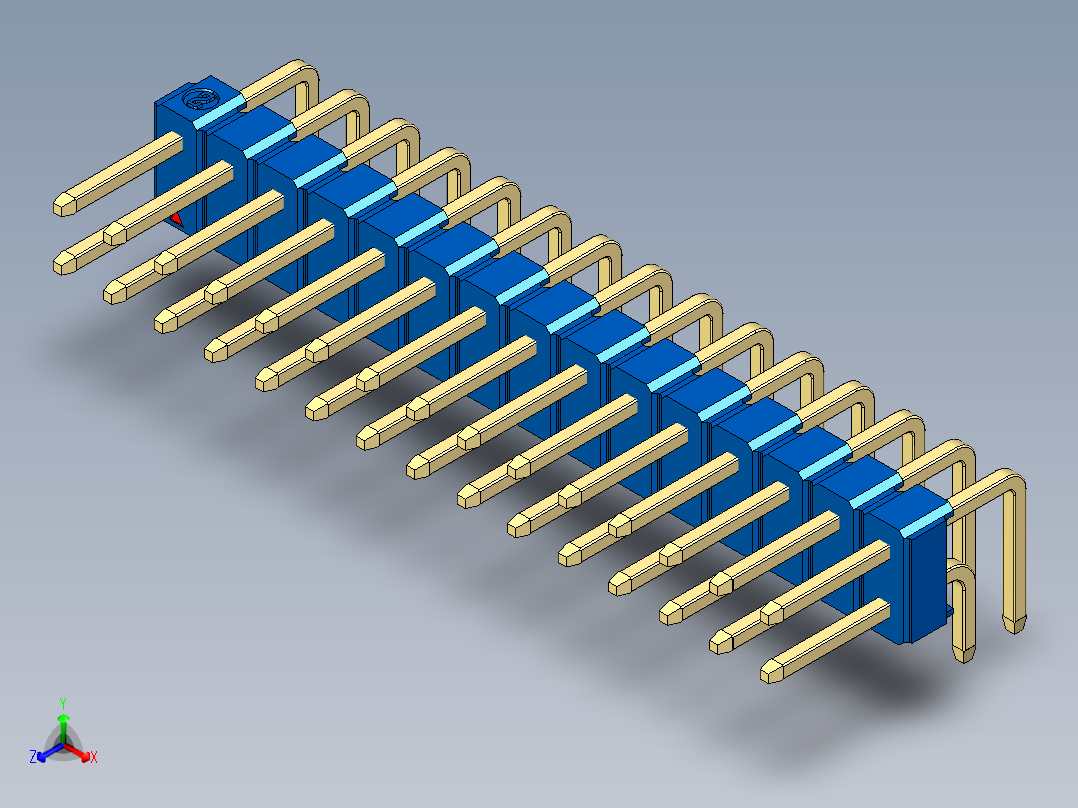彩色公排针 100mil 2.54mm 系列-DS1022_blue_2x15p_100mil_TypeD_rev1.0正等轴测图
