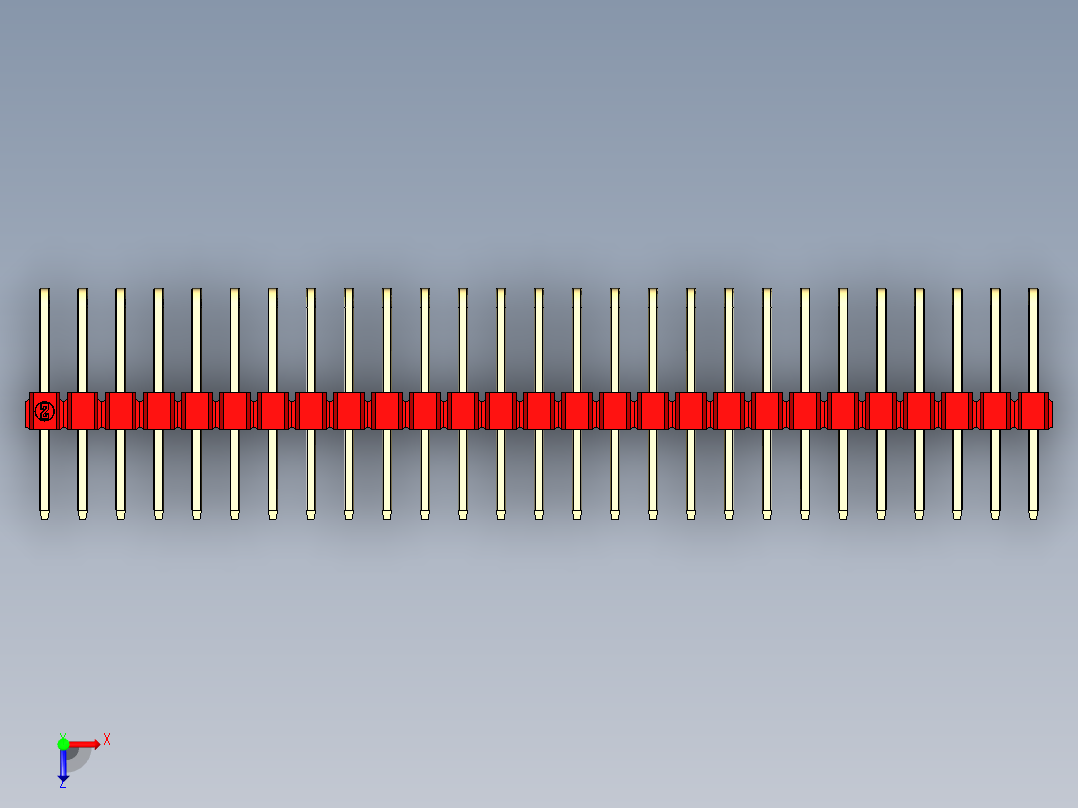 彩色公排针 100mil 2.54mm 系列-DS1022_red_3x27p_100mil_TypeD_rev1.0俯视图