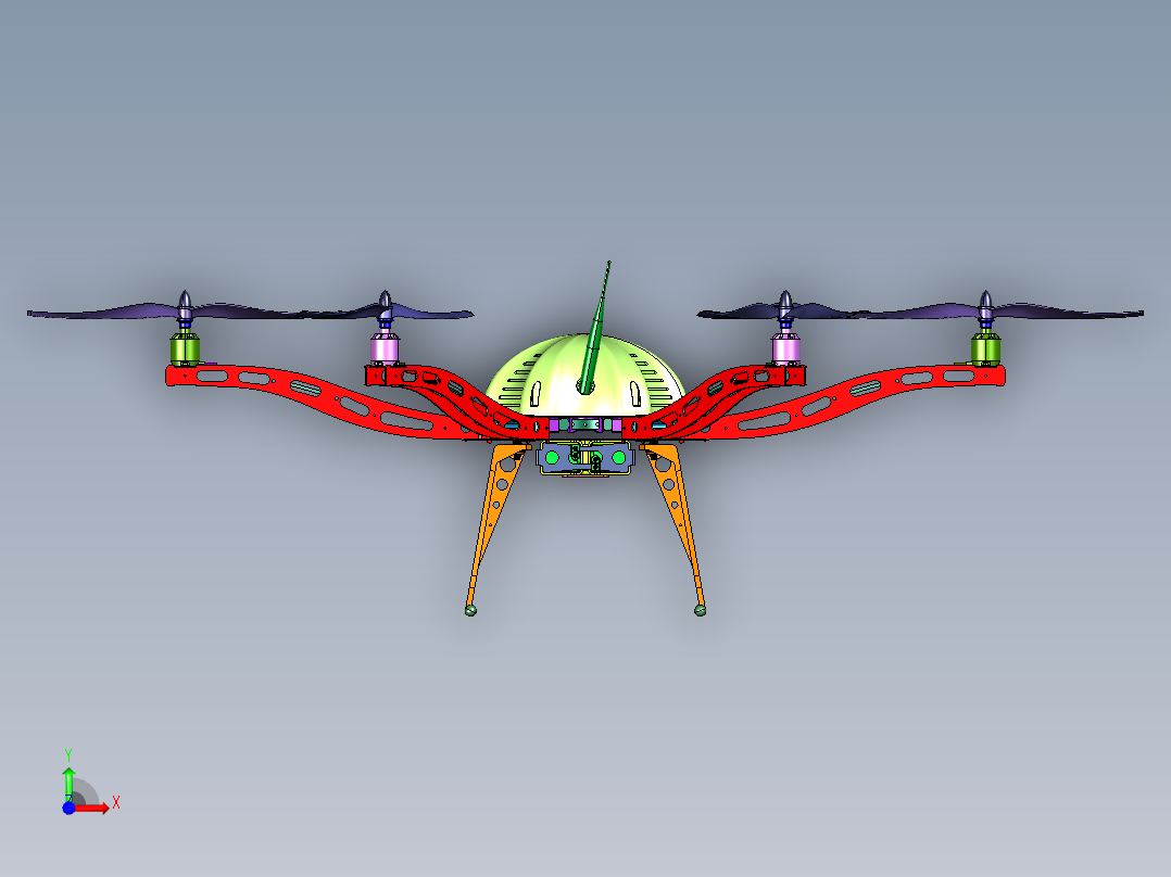 外壳采用切割板的无人机前视图