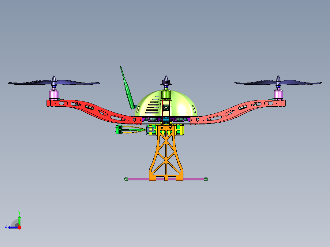 外壳采用切割板的无人机右视图