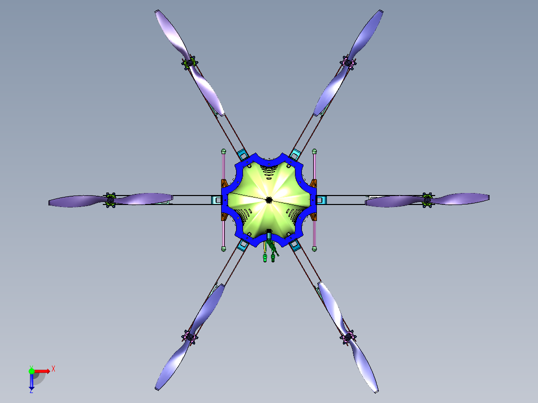 外壳采用切割板的无人机俯视图