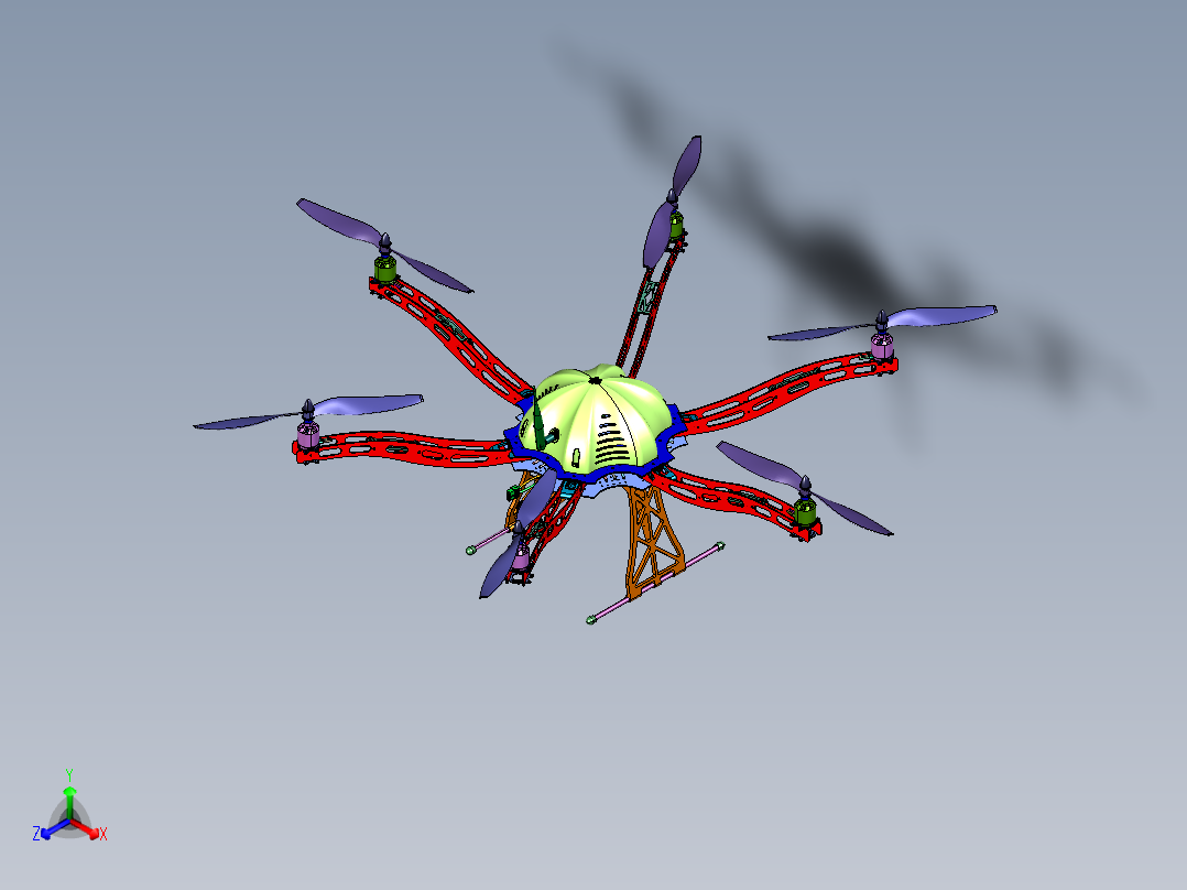 外壳采用切割板的无人机正等轴测图