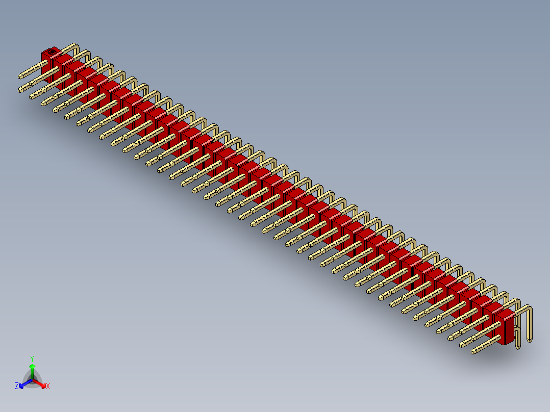 彩色公排针 100mil 2.54mm 系列-DS1022_red_2x40p_100mil_TypeD_rev1.0正等轴测图
