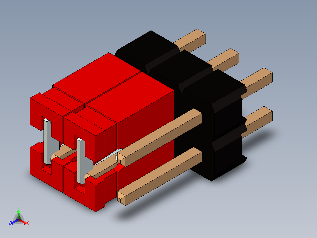 带跳线的排针-pinheader 2x3 and 2 jumpers正等轴测图