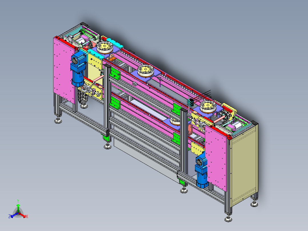 双层倍速链流水线（超详细的设计3D模型工程图）3D模型正等轴测图