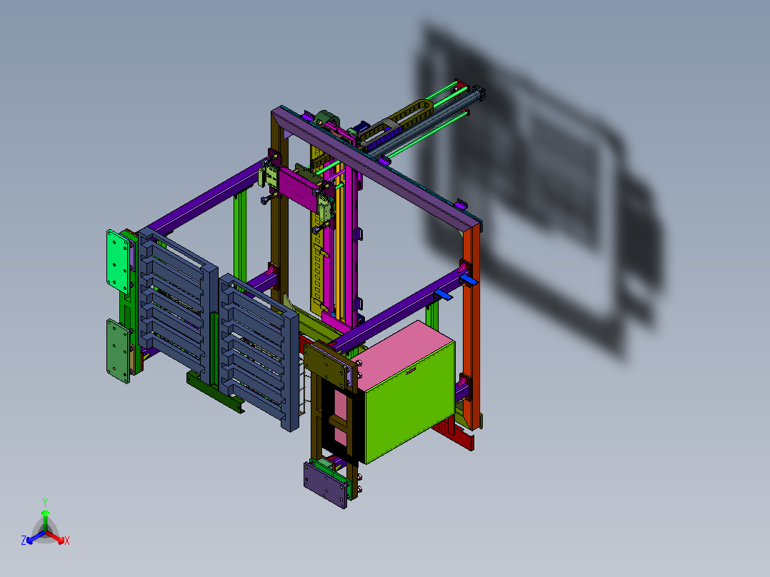 气动下降三轴防掉落桁架机械手正等轴测图