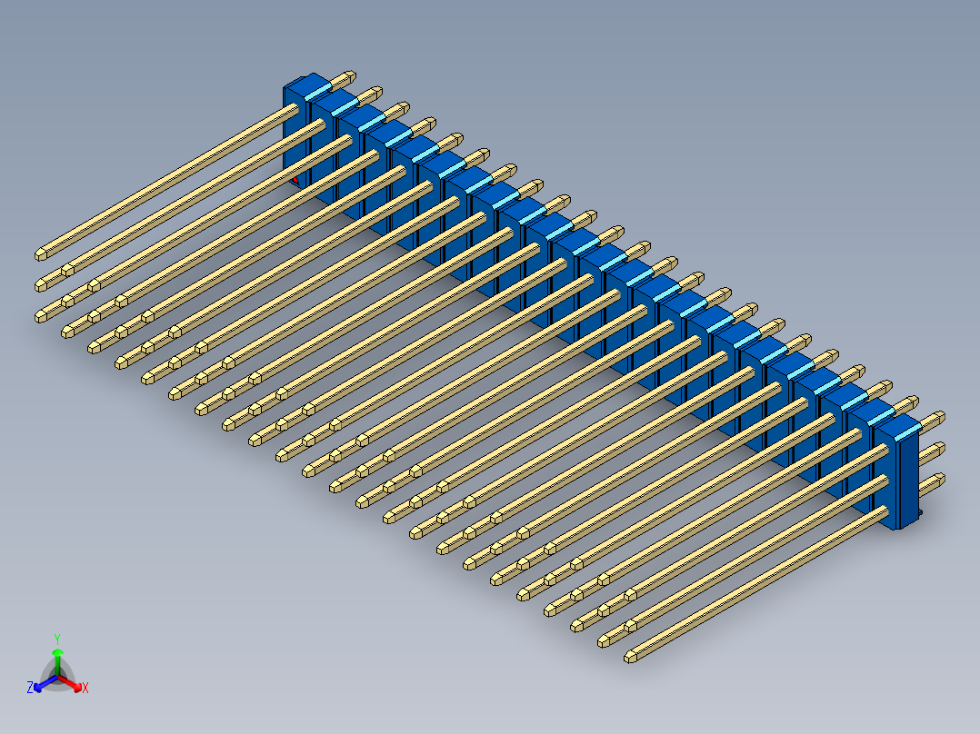 彩色公头100mil（2.54mm）系列-DS1021_blue_3x23p_100mil_Type43_rev1.0正等轴测图