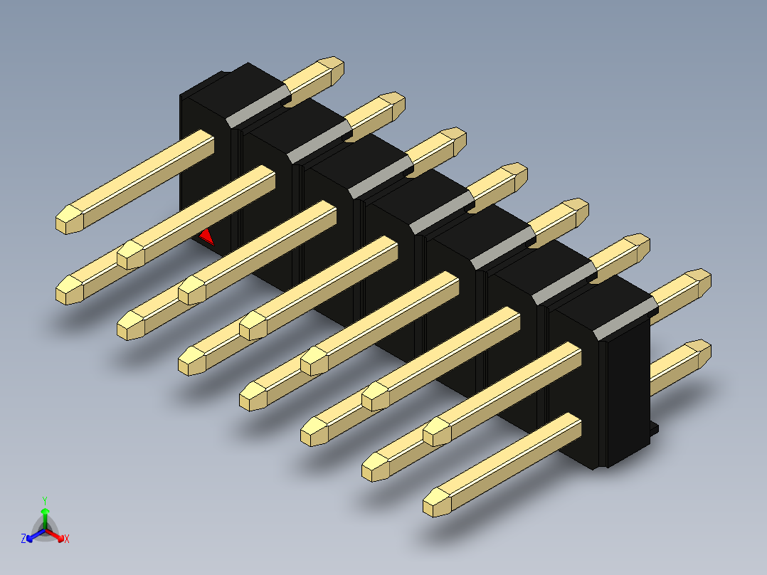 彩色公头100mil（2.54mm）系列-DS1021_black_2x07p_100mil_Type1_rev1.0正等轴测图