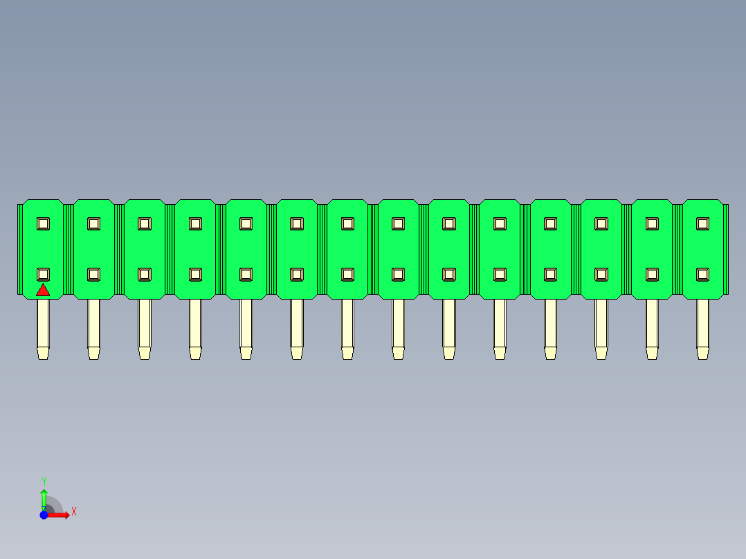 彩色公排针 100mil 2.54mm 系列-DS1022_green_2x14p_100mil_TypeD_rev1.0前视图