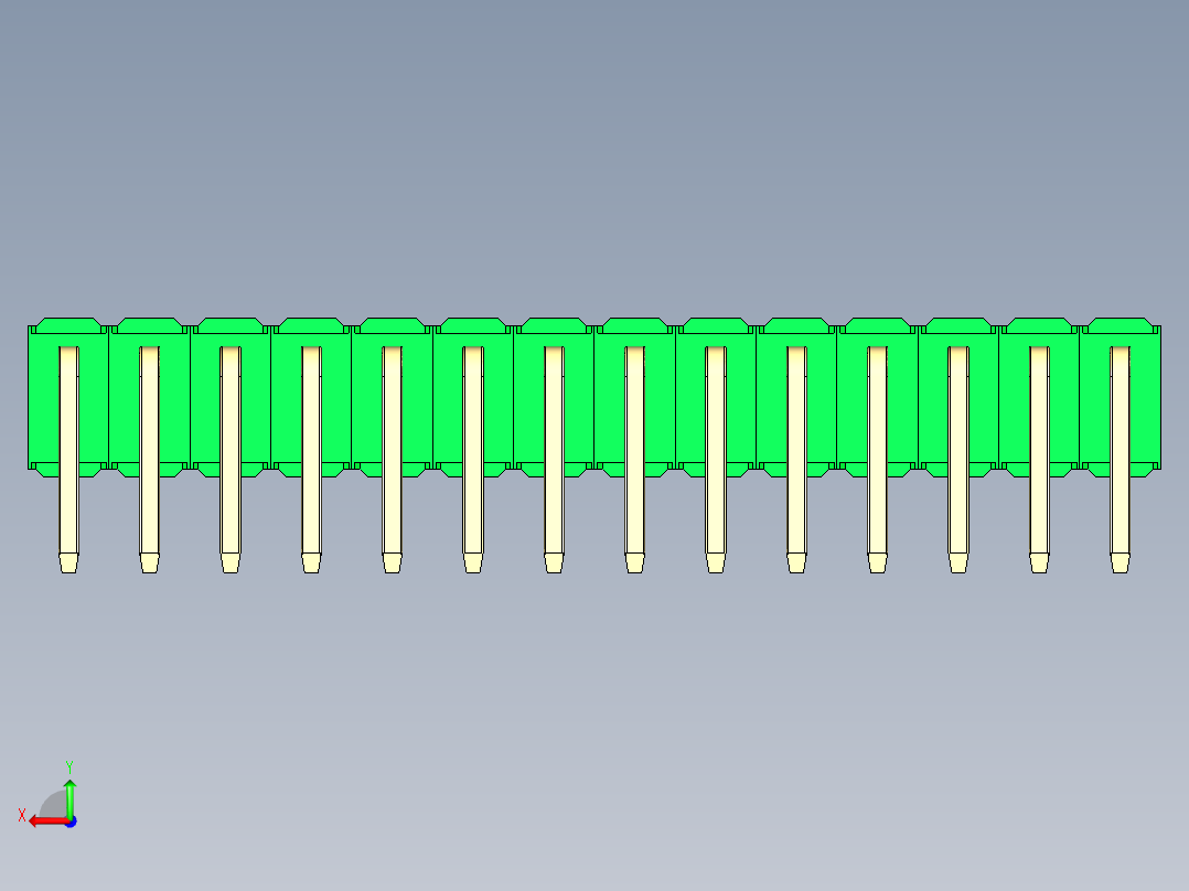 彩色公排针 100mil 2.54mm 系列-DS1022_green_2x14p_100mil_TypeD_rev1.0后视图