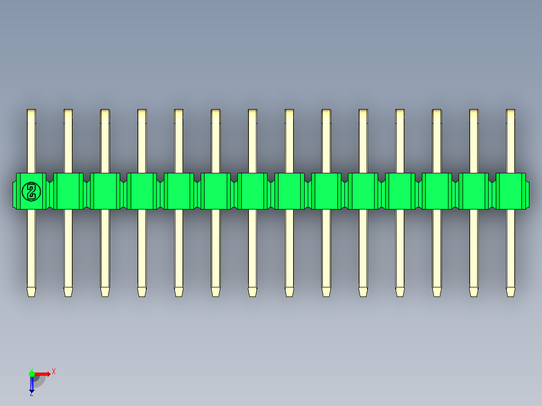 彩色公排针 100mil 2.54mm 系列-DS1022_green_2x14p_100mil_TypeD_rev1.0俯视图