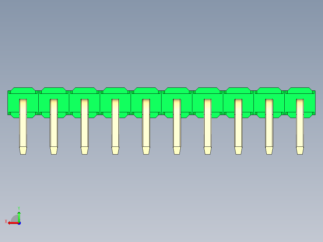 彩色公排针 100mil 2.54mm 系列-DS1022_green_1x10p_100mil_TypeD_rev1.0后视图