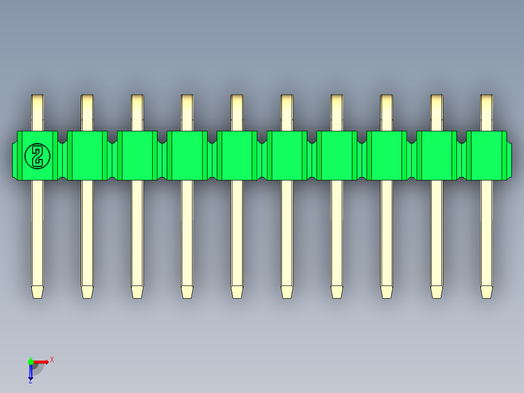 彩色公排针 100mil 2.54mm 系列-DS1022_green_1x10p_100mil_TypeD_rev1.0俯视图