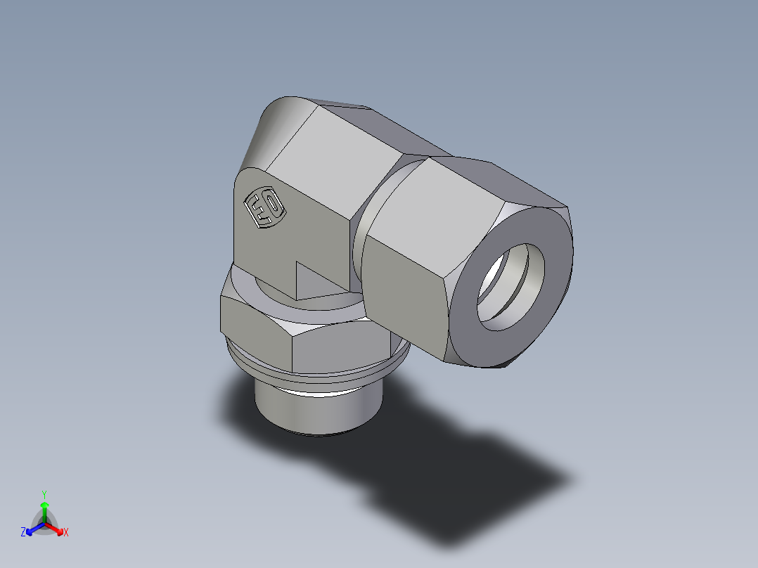 卡套式工业通用硬管接头EO_Adjustable_Locknut_elbow_WEE12ZLMCF正等轴测图