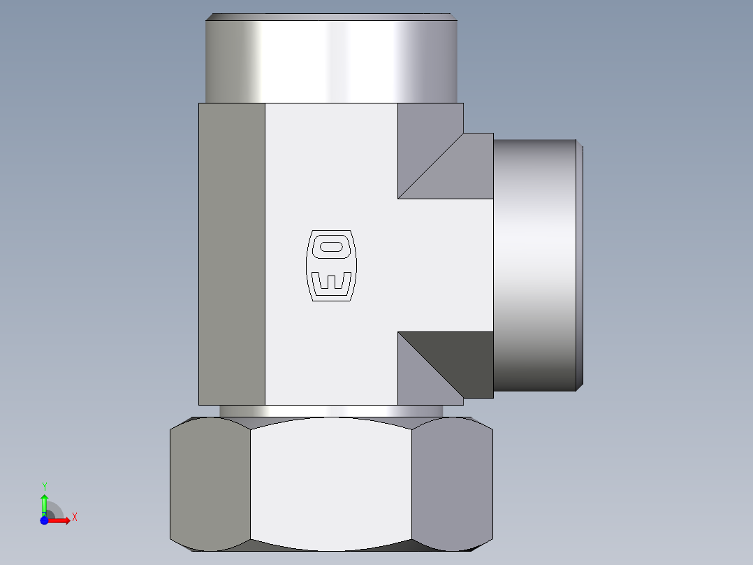 卡套式工业通用硬管接头EO_Swivel_nut_run_tee_EL35LOMD71前视图