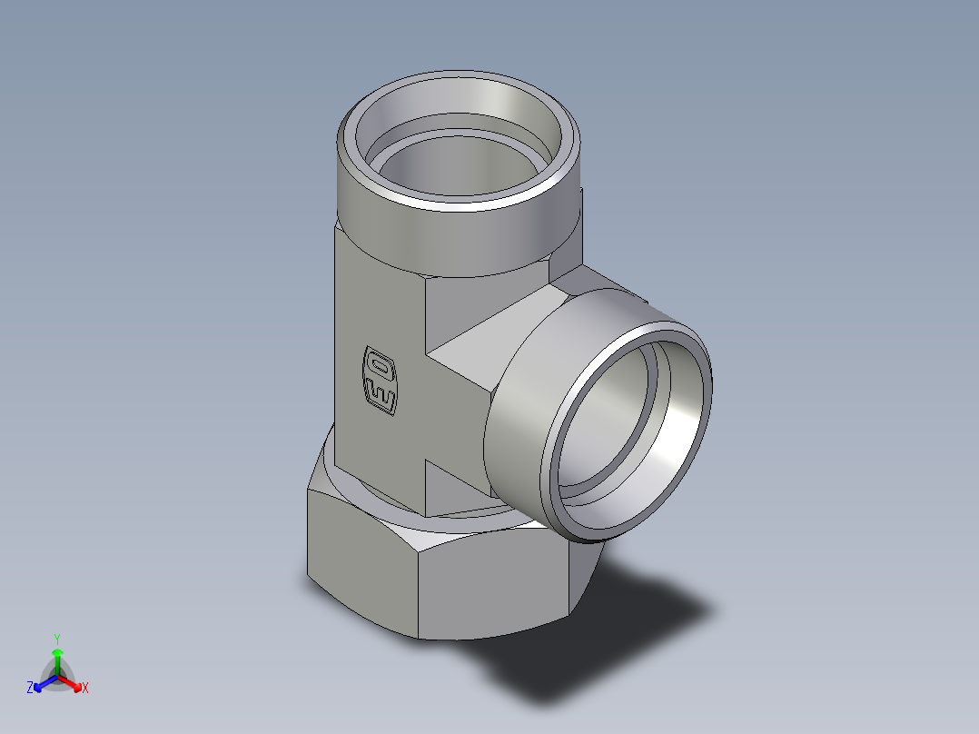 卡套式工业通用硬管接头EO_Swivel_nut_run_tee_EL35LOMD71正等轴测图
