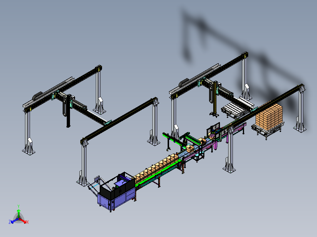 大型龙门码垛方案正等轴测图