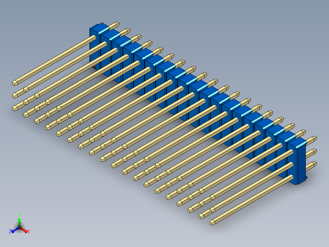 彩色公头100mil（2.54mm）系列-DS1021_blue_3x19p_100mil_Type19_rev1.0正等轴测图