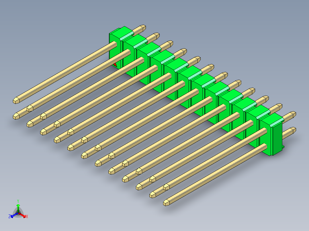 彩色公头100mil（2.54mm）系列-DS1021_green_2x12p_100mil_Type19_rev1.0正等轴测图