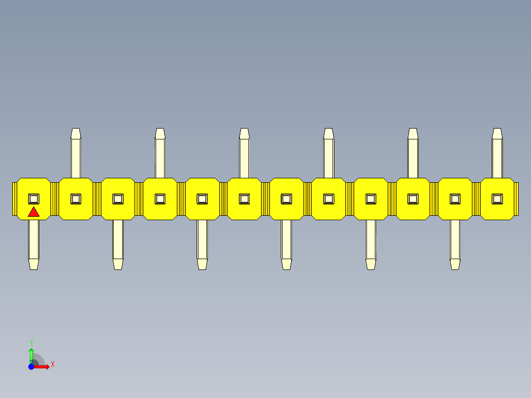彩色公排针 100mil 2.54mm 系列-DS1022_yellow_12p_100mil_Type_SMT_R2_rev1.0前视图
