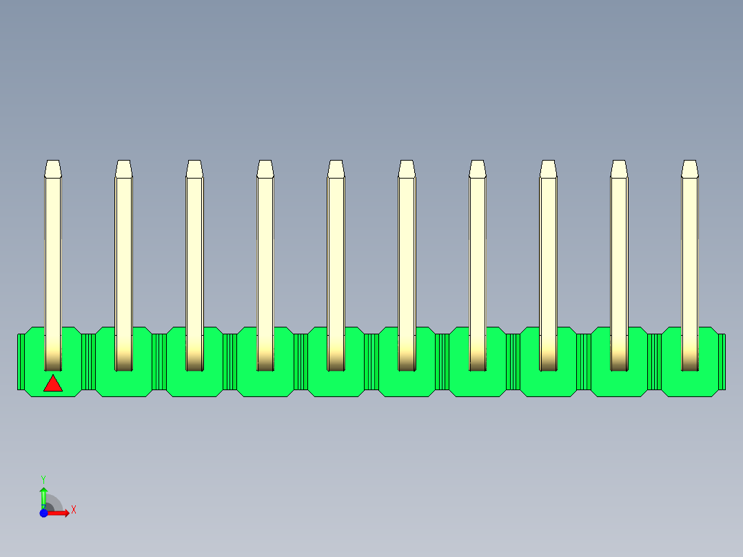 彩色公排针 100mil 2.54mm 系列-DS1022_green_10p_100mil_TypeU_rev1.0前视图