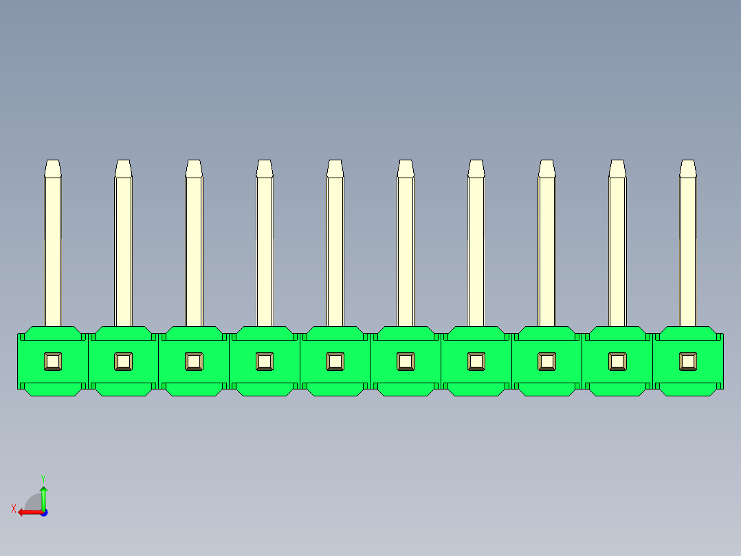 彩色公排针 100mil 2.54mm 系列-DS1022_green_10p_100mil_TypeU_rev1.0后视图