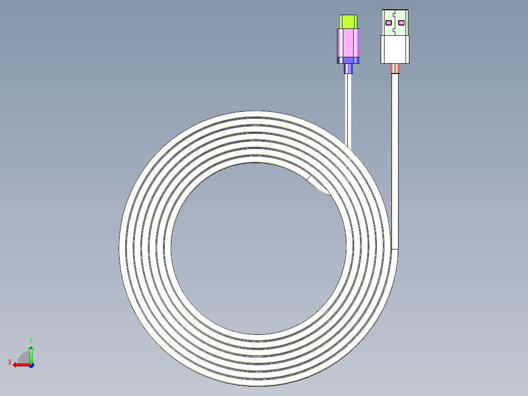 Usb c型电缆盘绕后视图