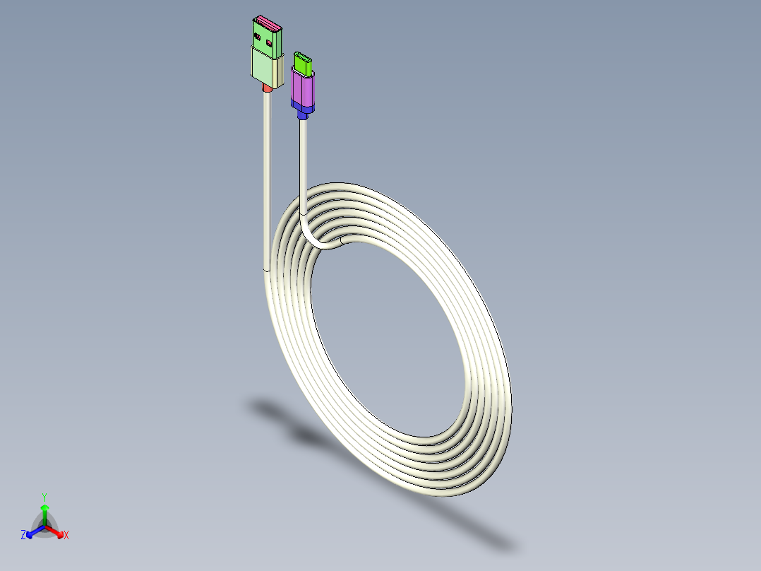 Usb c型电缆盘绕正等轴测图