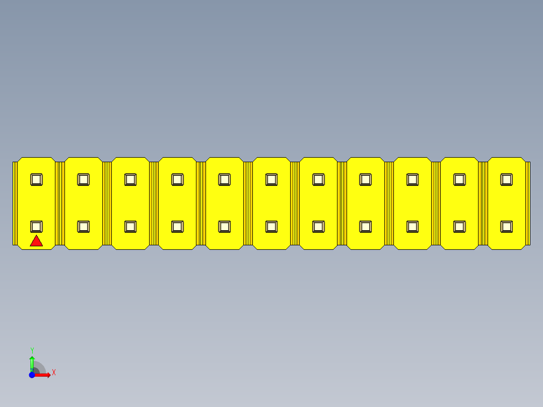 彩色公头100mil（2.54mm）系列-DS1021_yellow_2x11p_100mil_Type43_rev1.0前视图