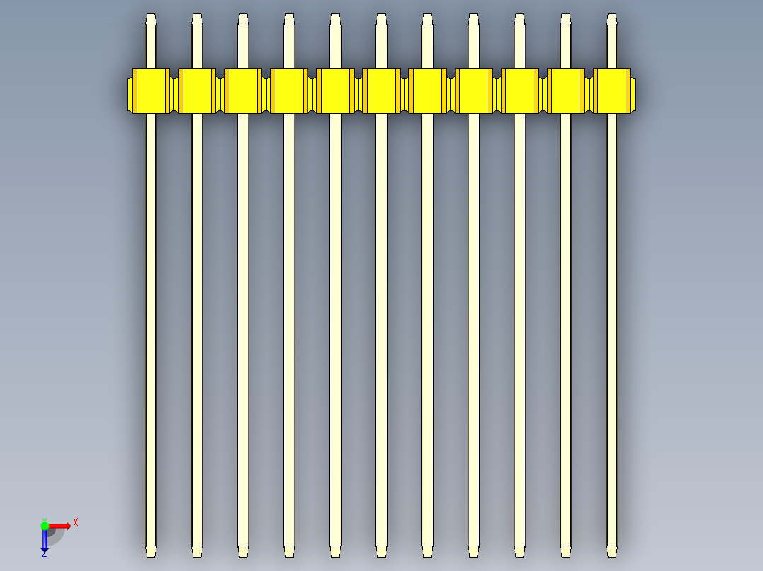 彩色公头100mil（2.54mm）系列-DS1021_yellow_2x11p_100mil_Type43_rev1.0俯视图