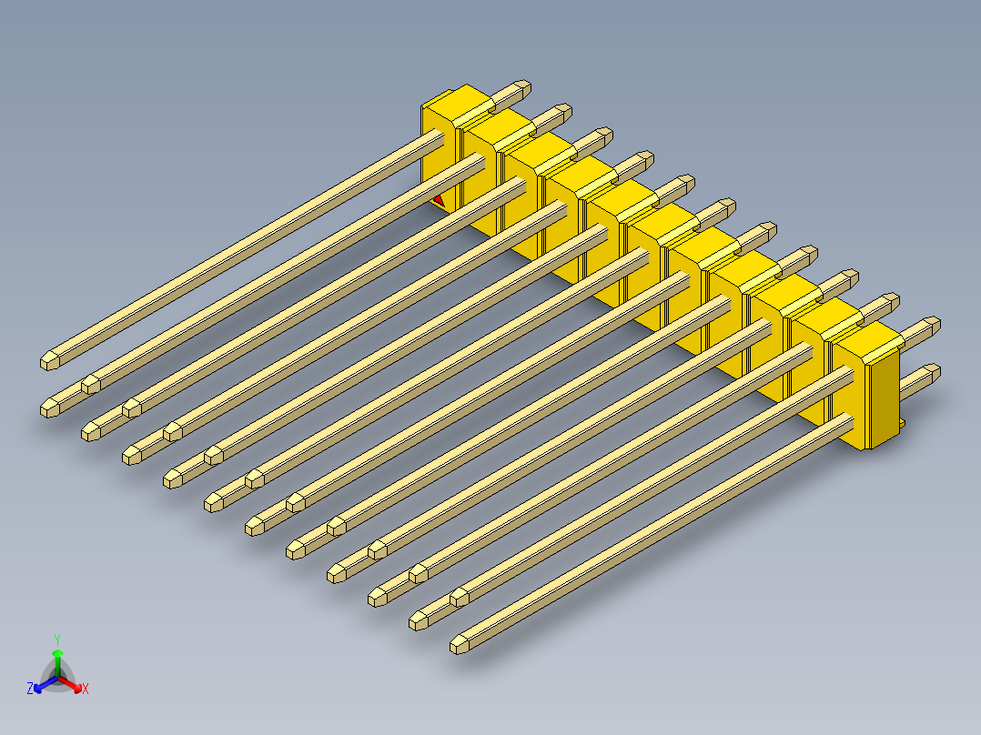 彩色公头100mil（2.54mm）系列-DS1021_yellow_2x11p_100mil_Type43_rev1.0正等轴测图