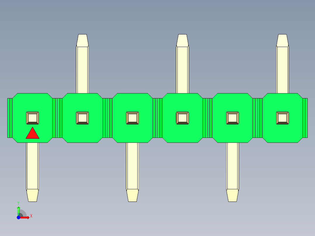 彩色公排针 100mil 2.54mm 系列-DS1022_green_06p_100mil_Type_SMT_R2_rev1.0前视图