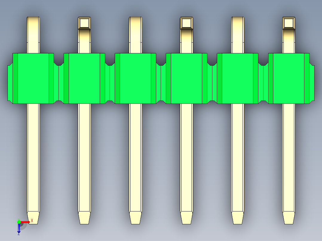 彩色公排针 100mil 2.54mm 系列-DS1022_green_06p_100mil_Type_SMT_R2_rev1.0俯视图
