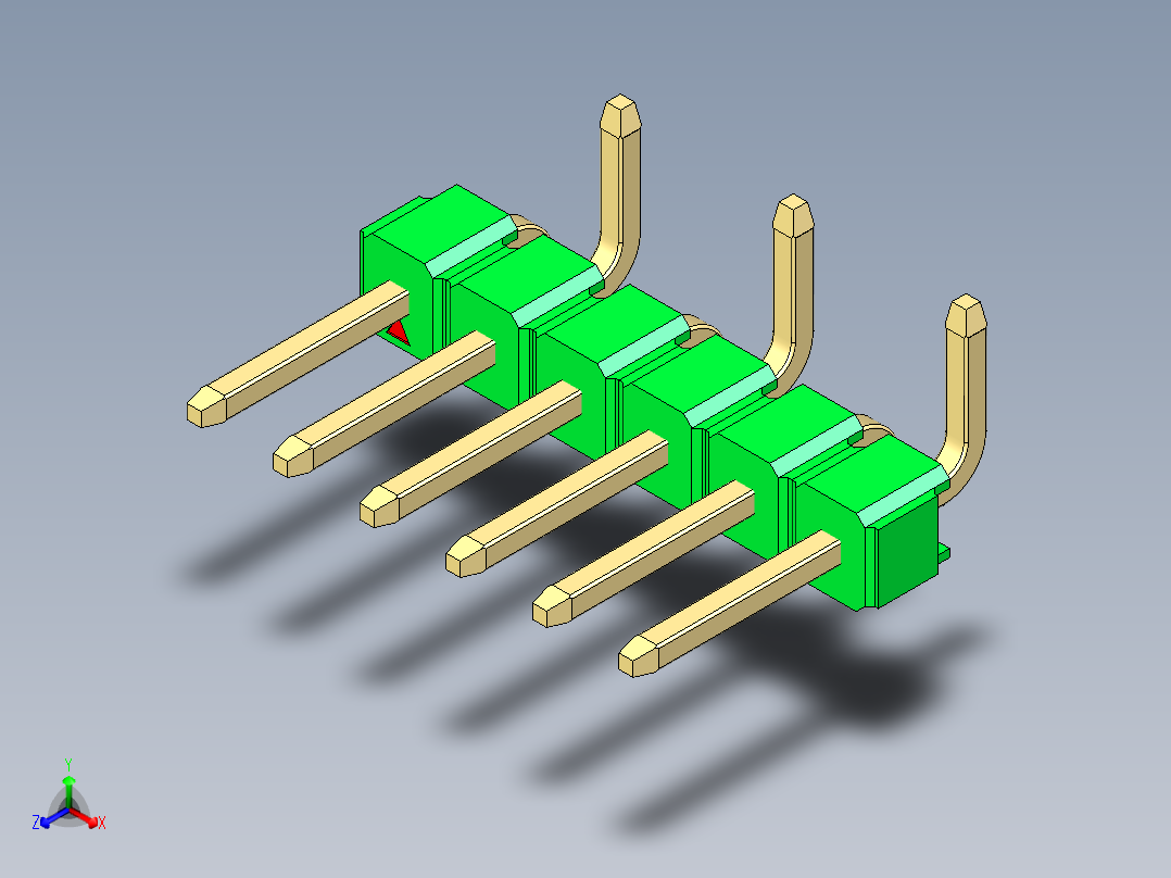 彩色公排针 100mil 2.54mm 系列-DS1022_green_06p_100mil_Type_SMT_R2_rev1.0正等轴测图